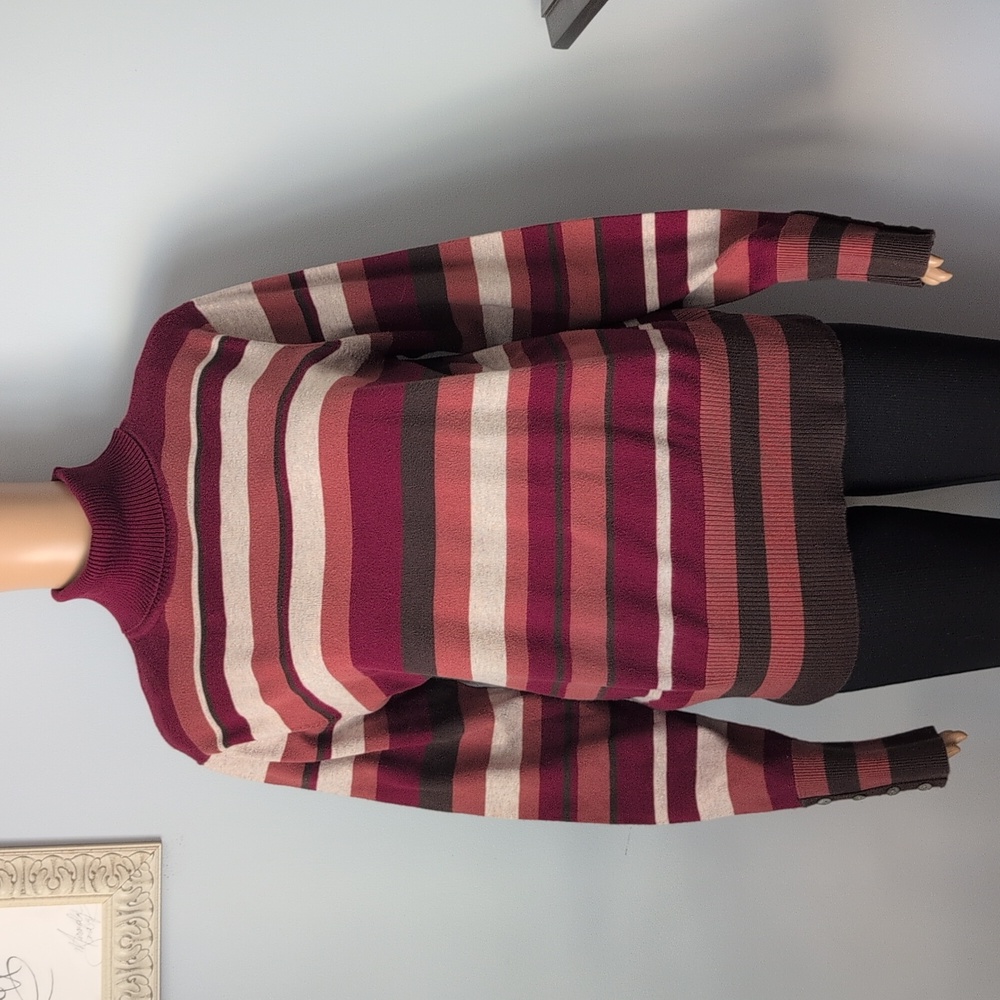 Denver Hayes Burgundy and Cream Striped Cowl Neck Sweater